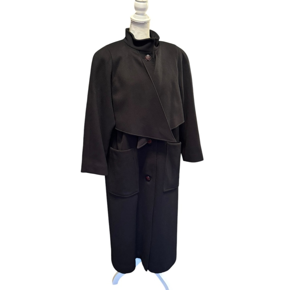 Electre Paris Vintage Black Pure Wool Long  Maxi Coat See Measurements